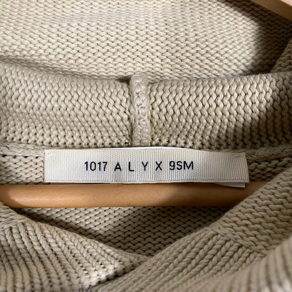 1017 ALYX 9SM Treated Logo Knit Hooded Sweater Beige Cotton Size XL - Picture 3 of 11
